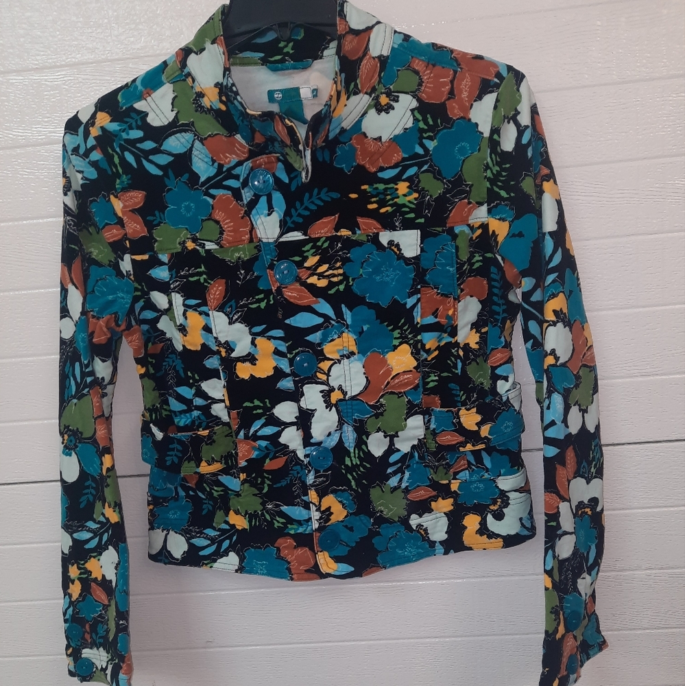 Floral Multicolor Cotton Blend Blazer Jacket